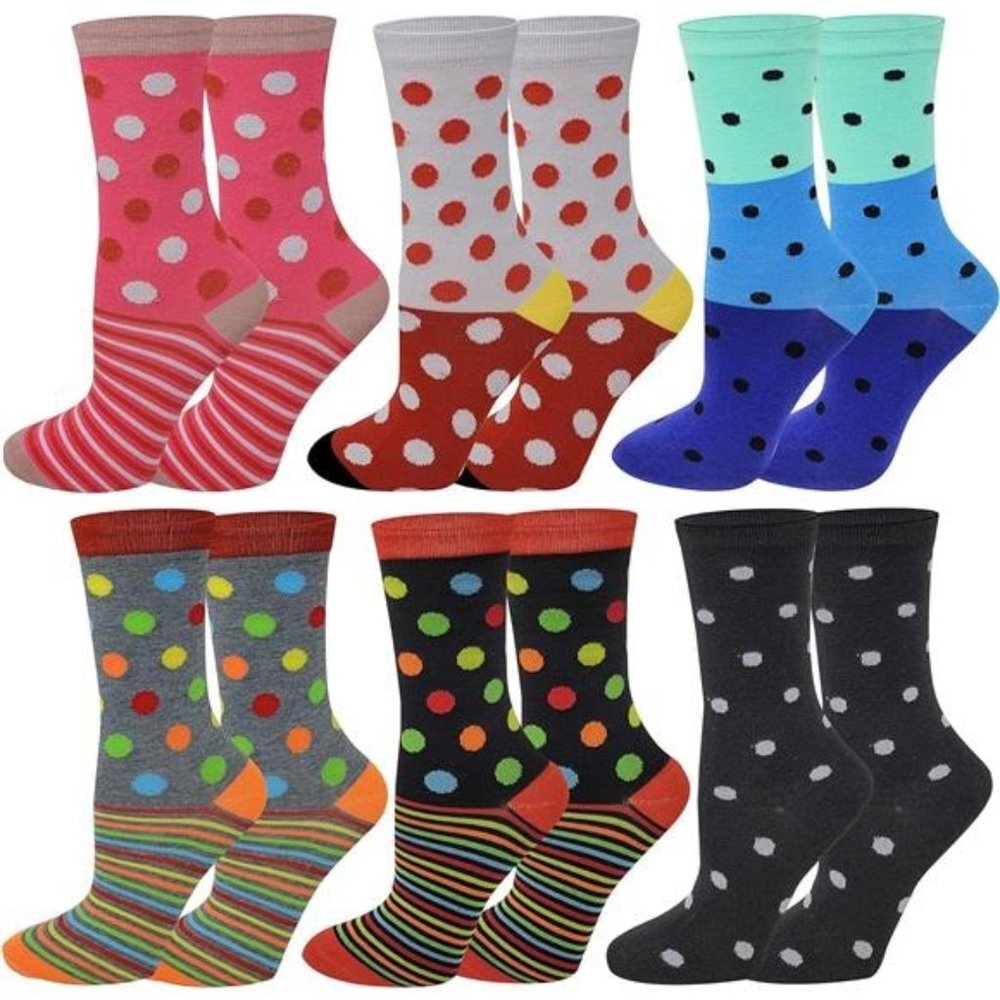 Women Stretchy Novelty Crew Colorful Fancy Crazy Design Soft Socks 6 Pairs